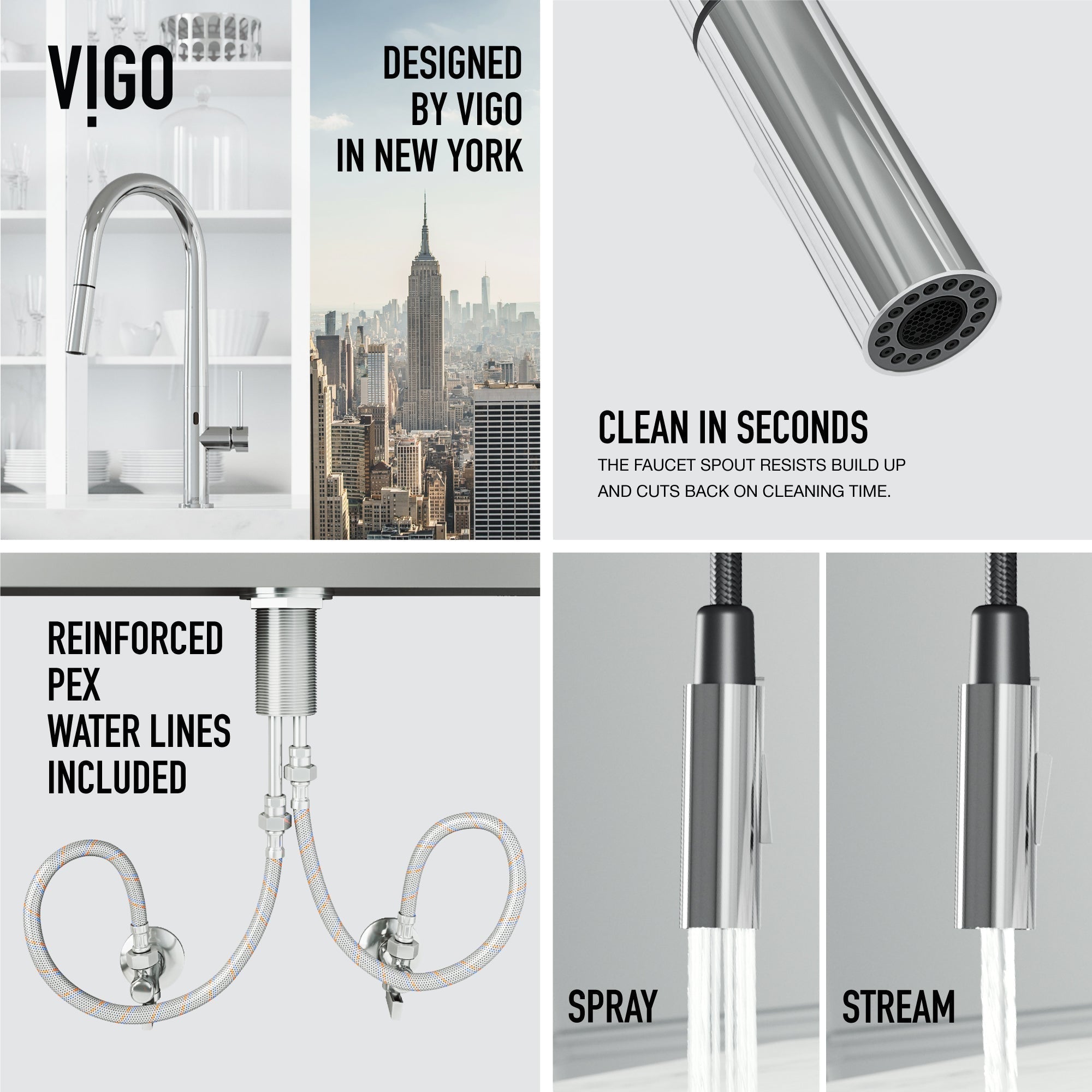 Stainless steel and chrome kitchen faucet with lever handle and high-arc design