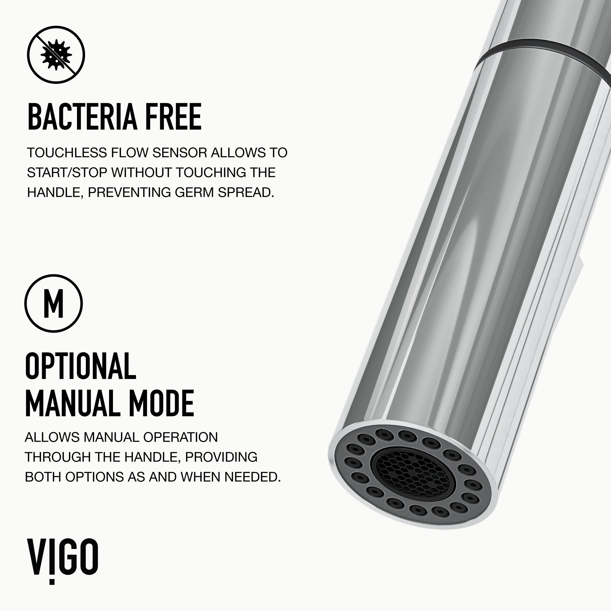 Chrome kitchen faucet with 360-degree swivel spout and secure docking for easy cleaning