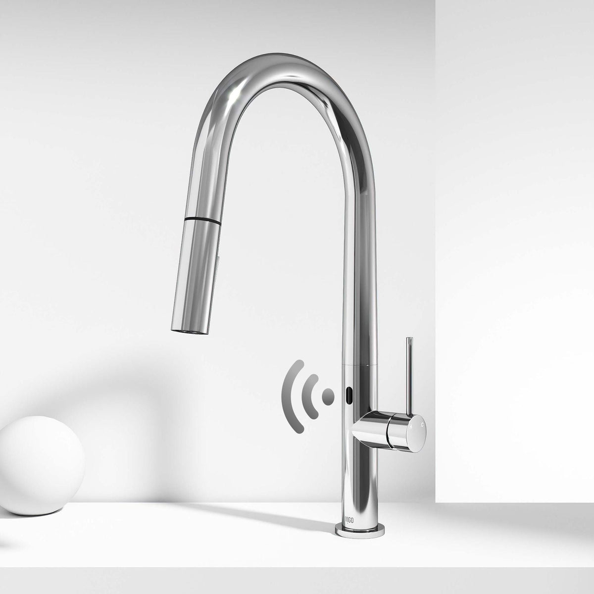 Chrome finish faucet with pull-down sprayer and included mounting hardware