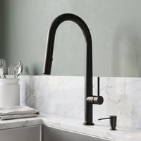 Greenwich Single Handle Pull-Down Sprayer Kitchen Faucet Set with Soap Dispenser in Matte Black