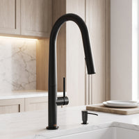Greenwich Single Handle Pull-Down Sprayer Kitchen Faucet Set with Soap Dispenser in Matte Black