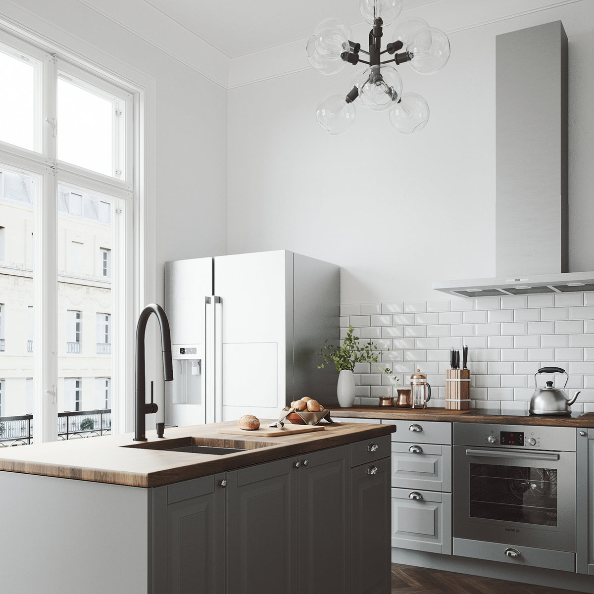 Greenwich Single Handle Pull-Down Sprayer Kitchen Faucet Set with Soap Dispenser in Matte Black