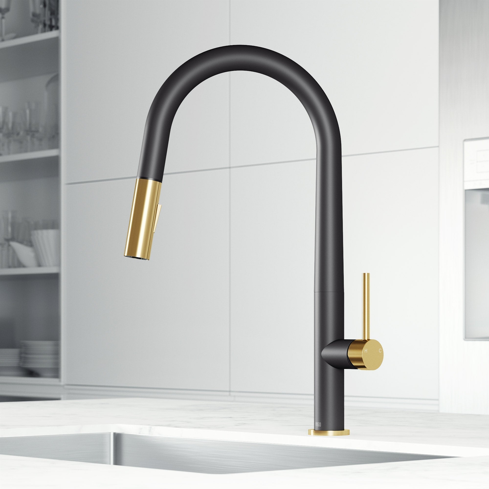 Deck-mount kitchen faucet with ceramic valve and included mounting hardware