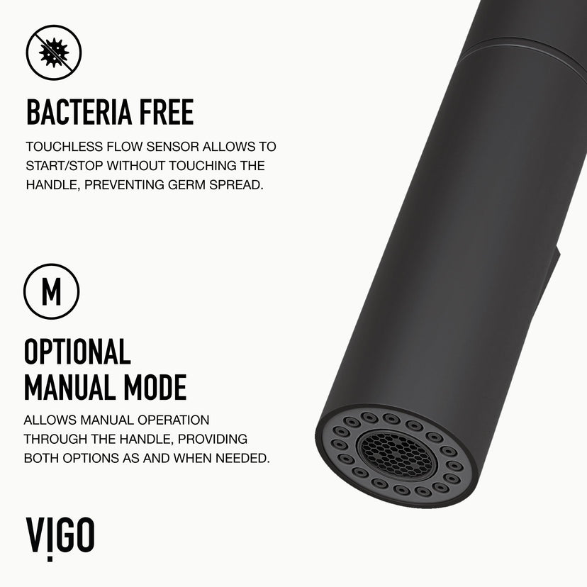 Matte black kitchen faucet with 360-degree swivel spout and secure docking for easy cleaning