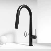 Matte black finish faucet with pull-down sprayer and included mounting hardware