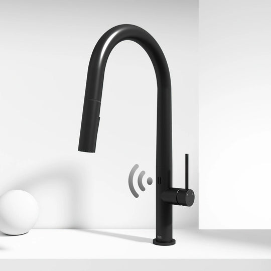 Modern kitchen faucet with ceramic valve, touchless control, and gooseneck spout