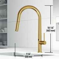 Kitchen faucet with pull-down sprayer, docking technology, and water-efficient design