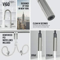 Stainless steel and chrome kitchen faucet with lever handle and high-arc design