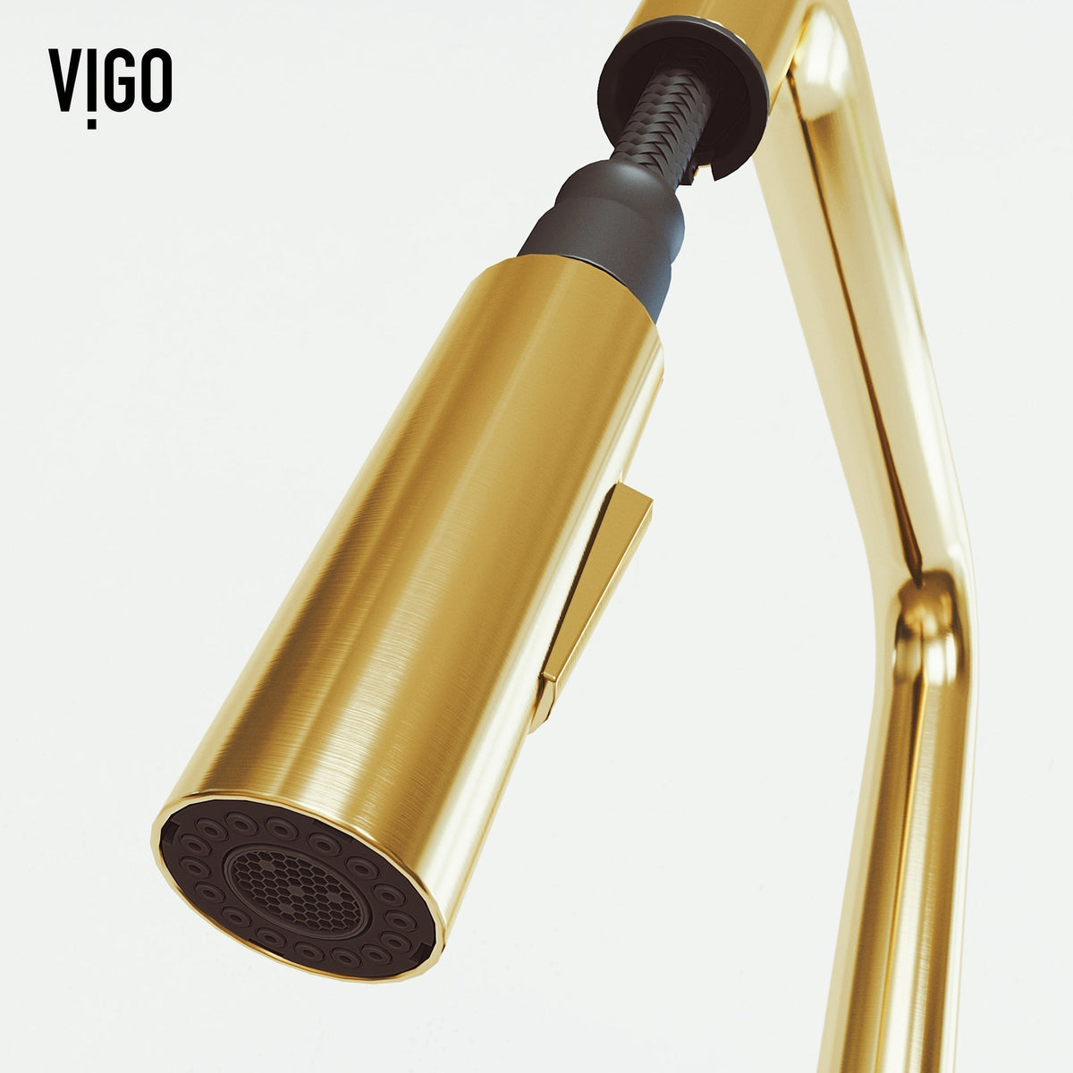 Pull-down kitchen faucet in matte brushed gold finish with secure docking technology