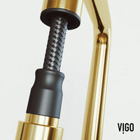 Brass kitchen faucet with lever handle, high-arc spout, and included mounting hardware