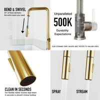 Modern kitchen faucet with 360-degree swivel spout and secure docking station