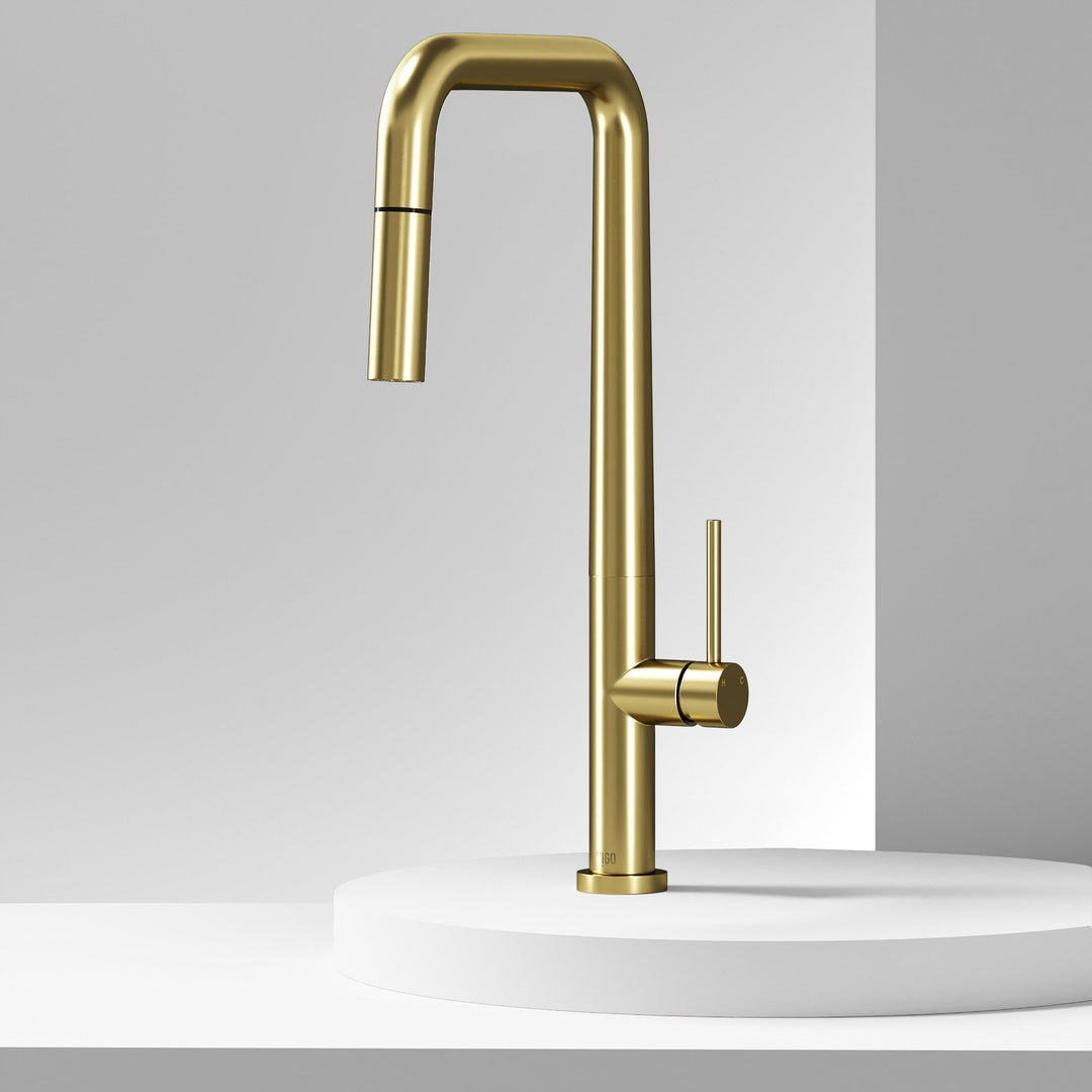 Single handle kitchen faucet featuring secure docking and 360-degree spout rotation