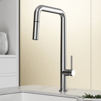 Stainless steel single handle kitchen faucet with pull-down sprayer and high-arc spout