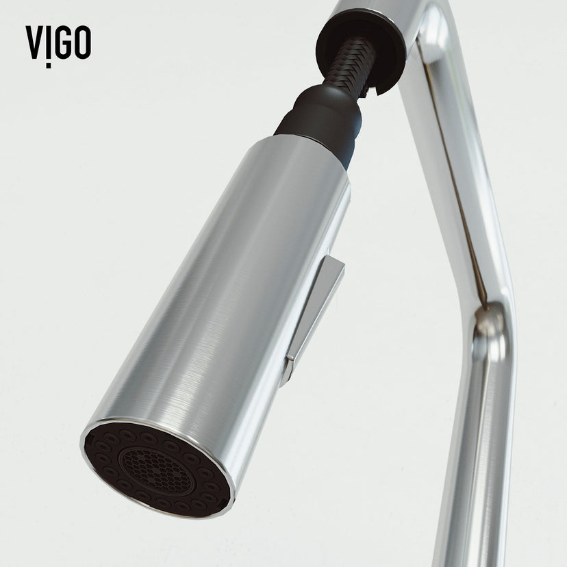 Pull-down kitchen faucet in stainless steel finish with secure docking technology