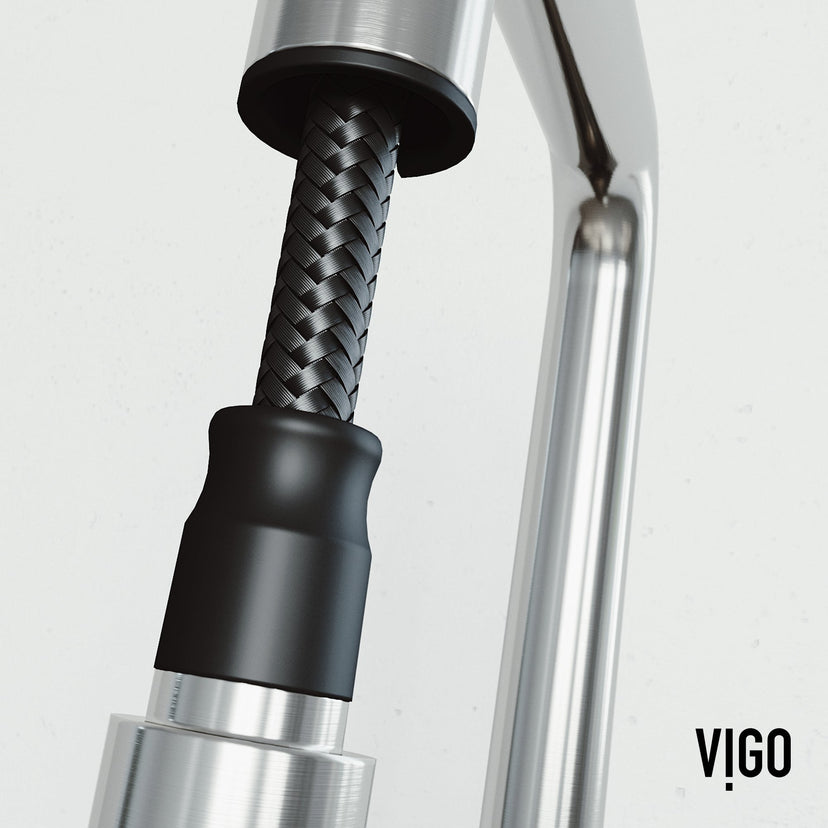 Brass kitchen faucet with lever handle, high-arc spout, and included mounting hardware