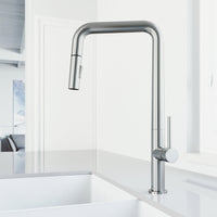 Kitchen faucet with stainless steel finish and ceramic disk valve system