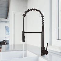 High-arc gooseneck kitchen faucet in matte black, includes supply lines and mounting hardware