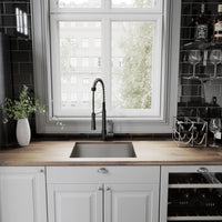 Stainless steel finish kitchen faucet with pull-down sprayer and high-arc spout