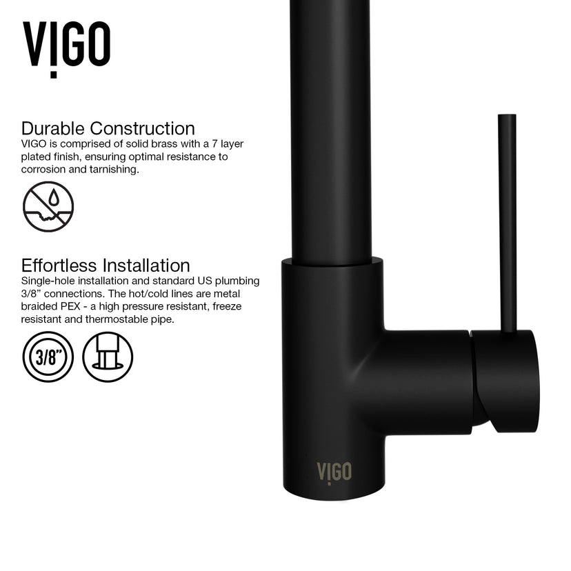 Modern kitchen faucet with lever handle, pull-down sprayer, and matte black finish