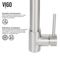 Modern kitchen faucet with lever handle, pull-down sprayer, and stainless steel finish