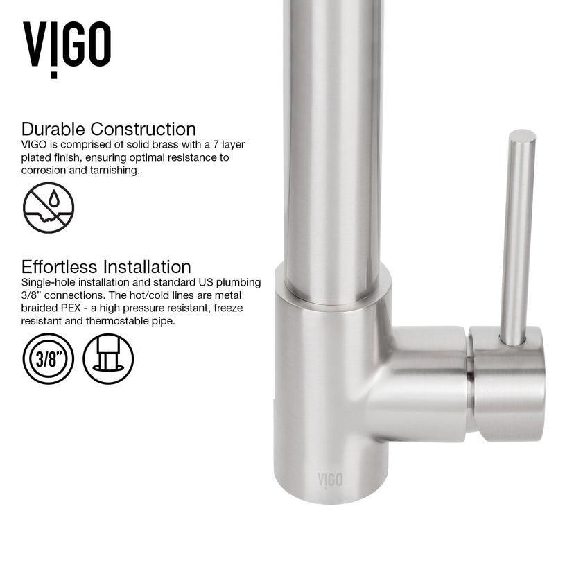 Modern kitchen faucet with lever handle, pull-down sprayer, and stainless steel finish