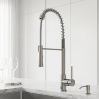 Laurelton Single Handle Pull-Down Sprayer Kitchen Faucet Set with Soap Dispenser in Stainless Steel