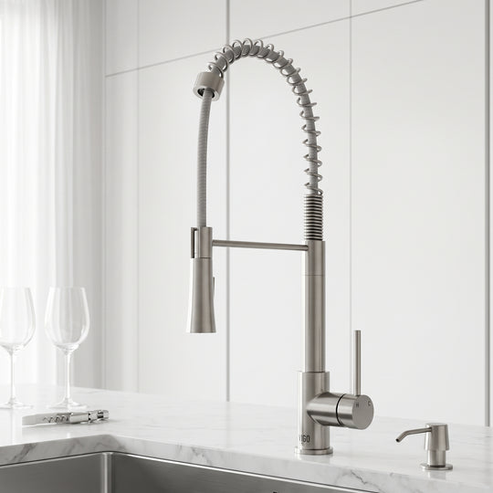 Laurelton Single Handle Pull-Down Sprayer Kitchen Faucet Set with Soap Dispenser in Stainless Steel