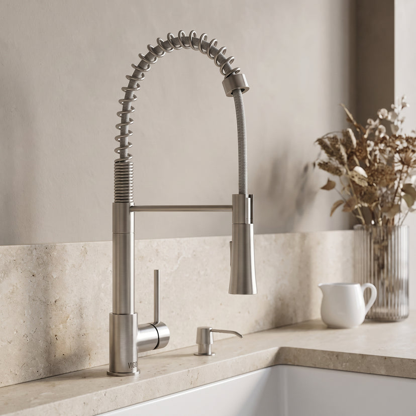 Laurelton Single Handle Pull-Down Sprayer Kitchen Faucet Set with Soap Dispenser in Stainless Steel