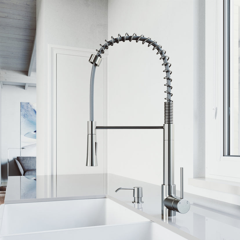 Laurelton Single Handle Pull-Down Sprayer Kitchen Faucet Set with Soap Dispenser in Stainless Steel
