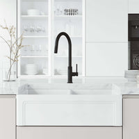 Matte black faucet with 19-inch assembled height and lever handle design
