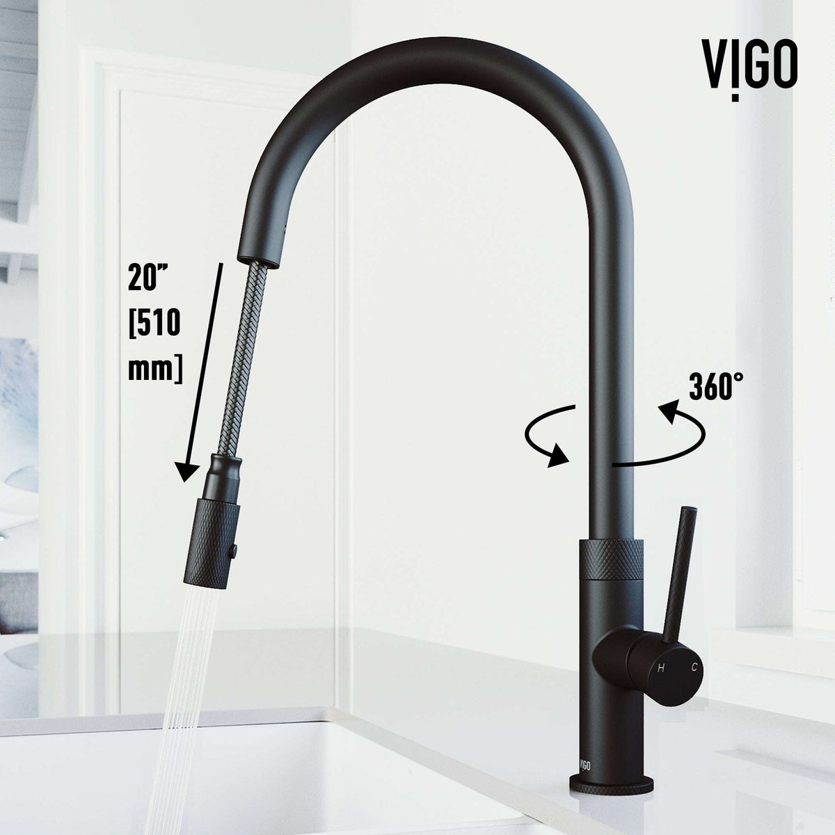 Modern contemporary kitchen faucet with pull-down spray and deck mount installation