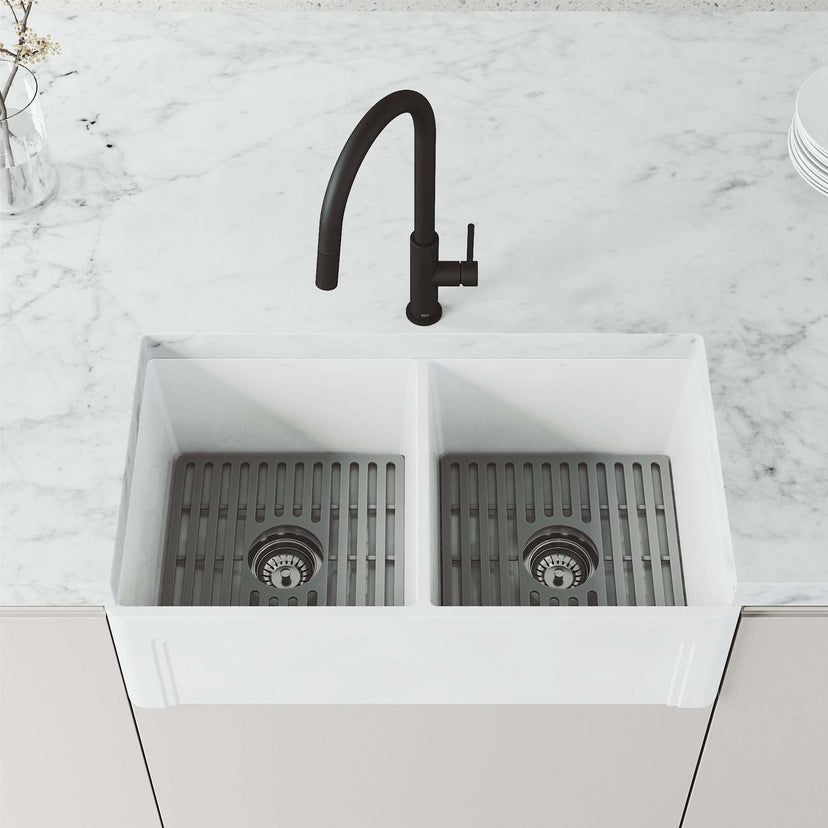 Water-efficient matte black faucet with spot-resistant finish and secure docking