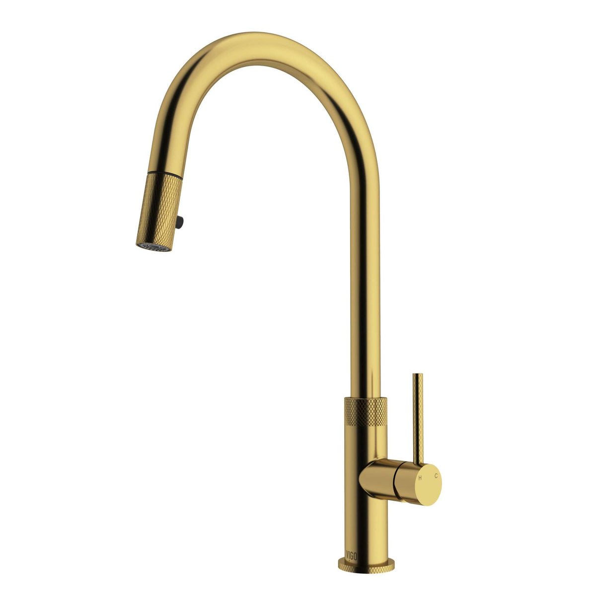 High-arc gooseneck faucet in matte brushed gold with included supply lines