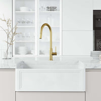 Matte brushed gold faucet with 19-inch assembled height and deck mount