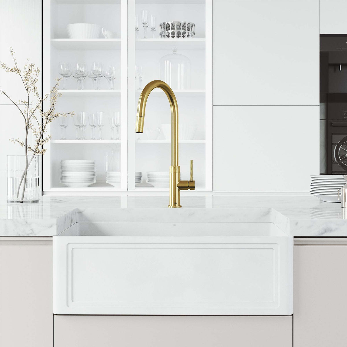 Matte brushed gold faucet with 19-inch assembled height and deck mount