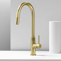Single handle faucet with ceramic disc valve and high-arc design