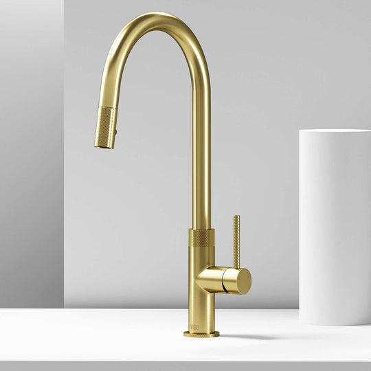 Single handle faucet with ceramic disc valve and high-arc design