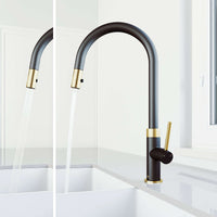 Single handle kitchen faucet featuring ceramic disc valve and lever handle