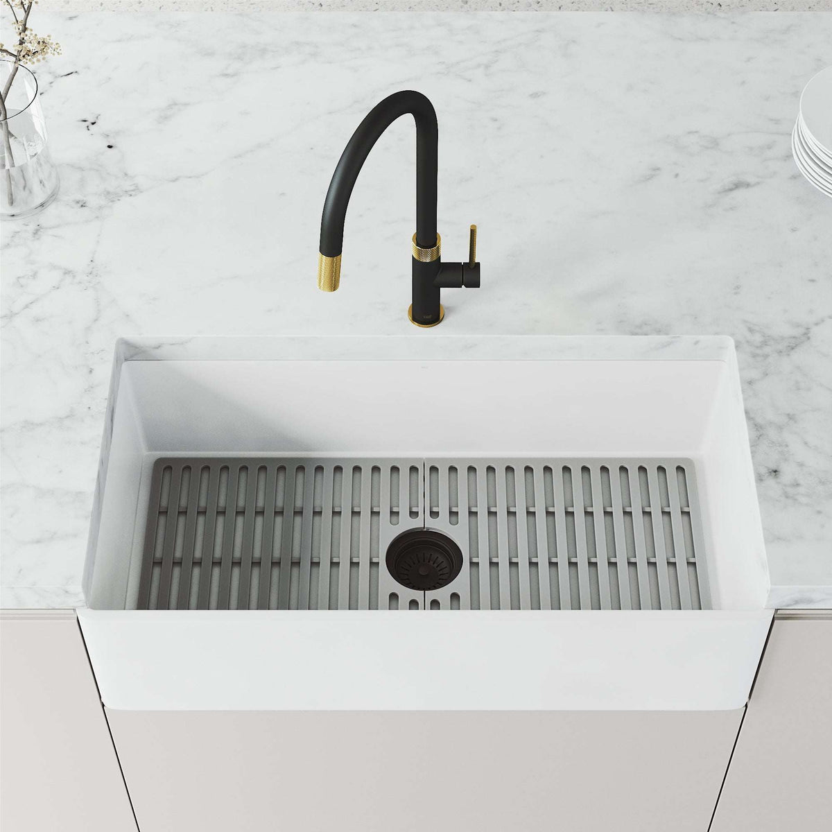 Water-efficient black and gold faucet with spot-resistant finish