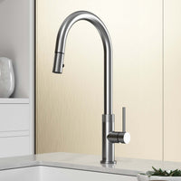 Stainless steel pull-down kitchen faucet with high-arc gooseneck spout