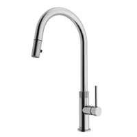 High-arc gooseneck faucet in stainless steel with included supply lines