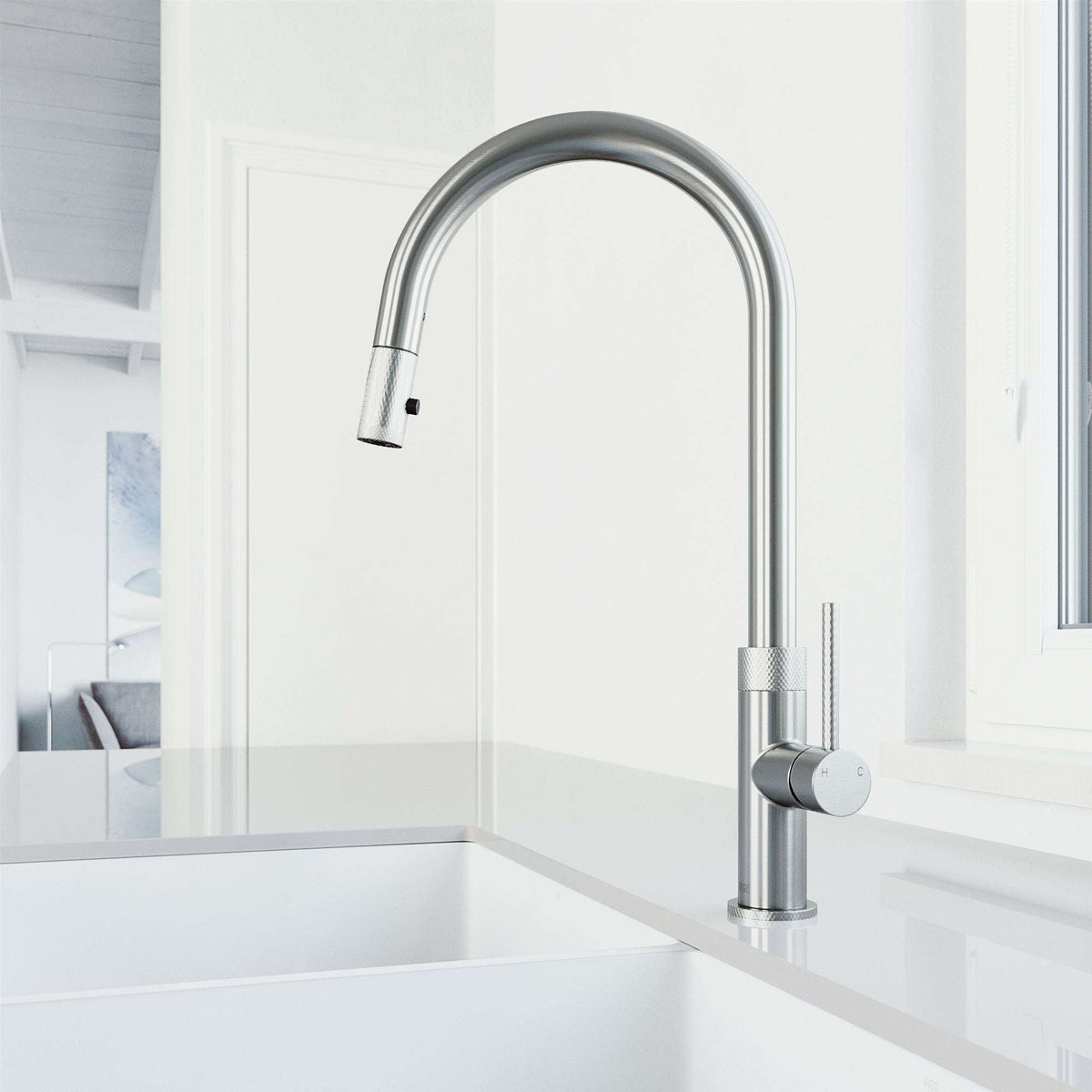 Pull-down kitchen faucet with dual-mode sprayer and compression connection