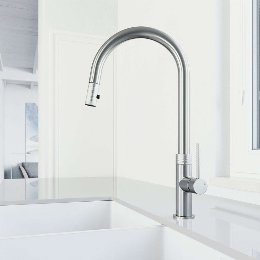 Pull-down kitchen faucet with dual-mode sprayer and compression connection