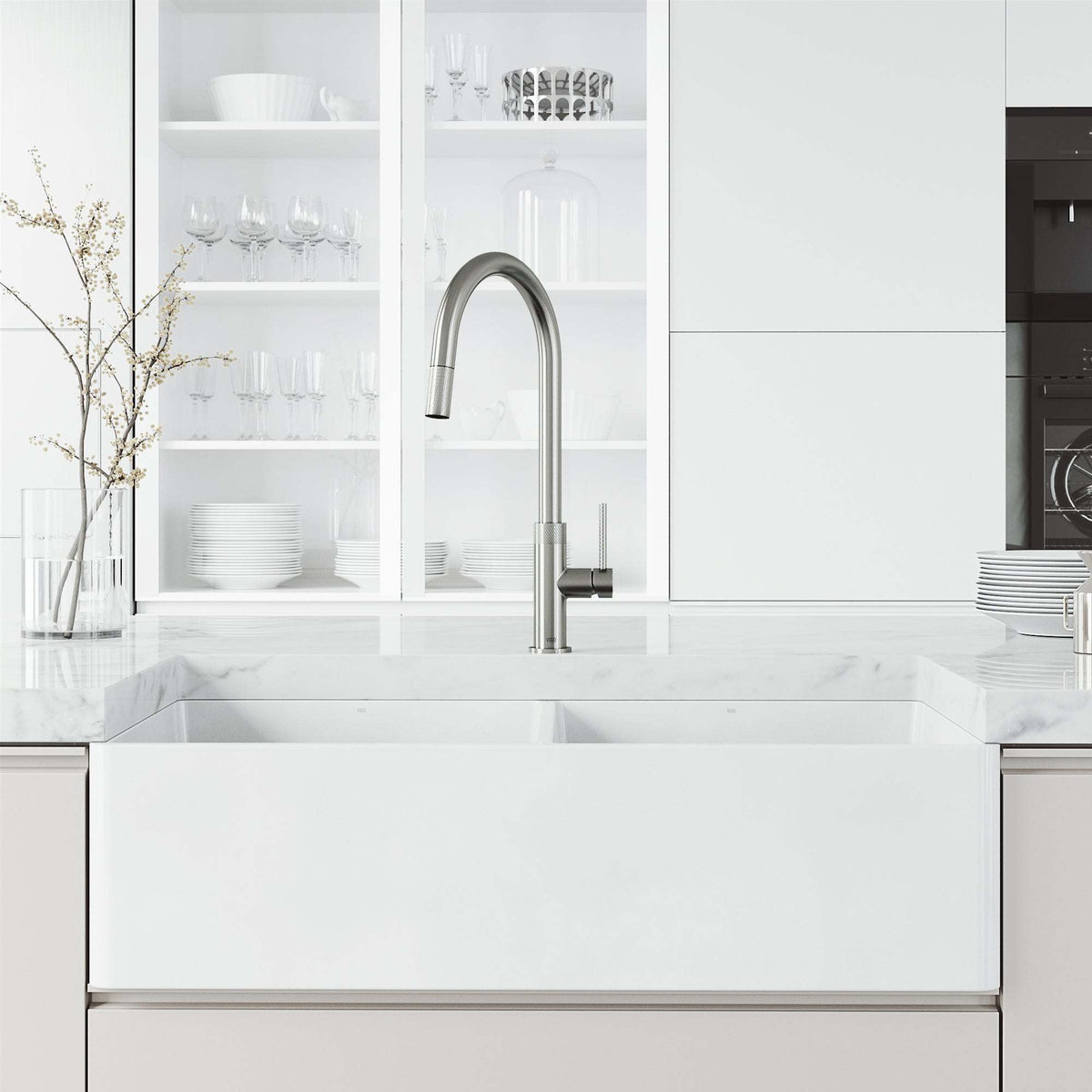 Stainless steel faucet with 19-inch assembled height and deck mount