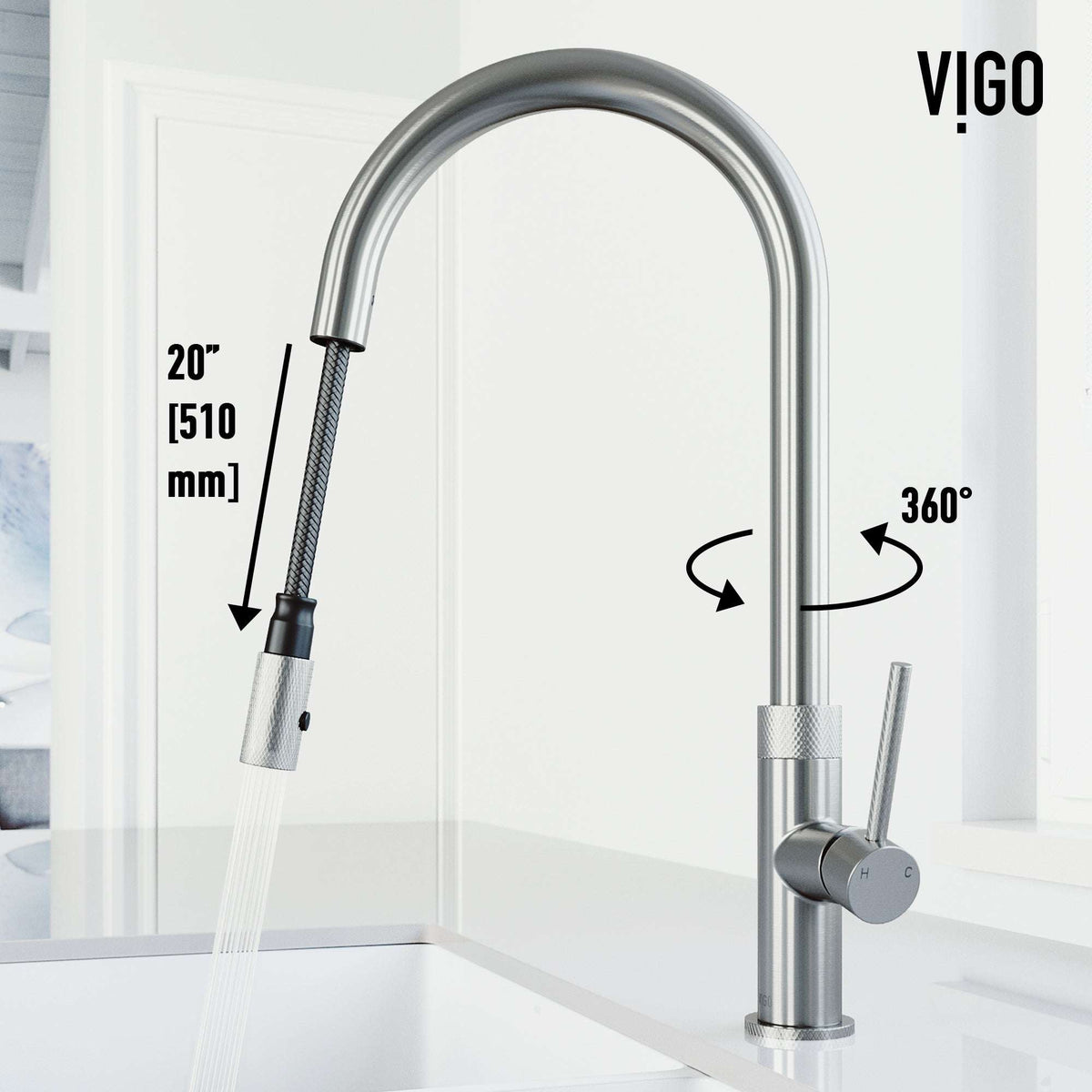 Contemporary kitchen faucet with pull-down spray and deck mount installation