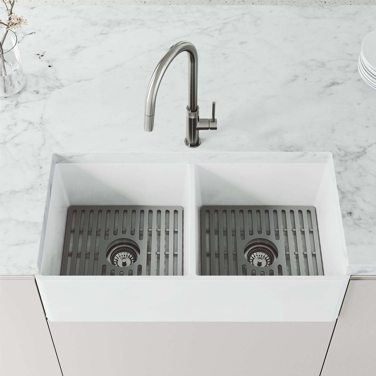Water-efficient stainless steel faucet with spot-resistant finish