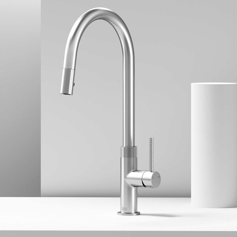 Single handle faucet with ceramic disc valve and high-arc design