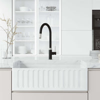 Black and steel faucet with 19-inch assembled height and deck mount