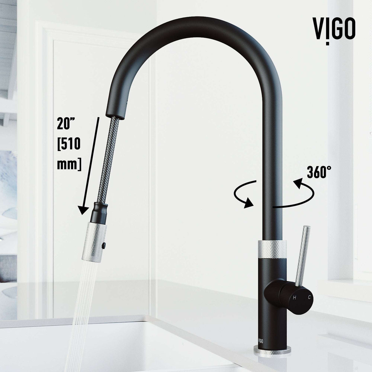 Contemporary kitchen faucet with pull-down spray and deck mount installation