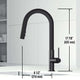 VIGO Hart pull-down kitchen faucet in stainless steel with hexagonal design and high-arc spout